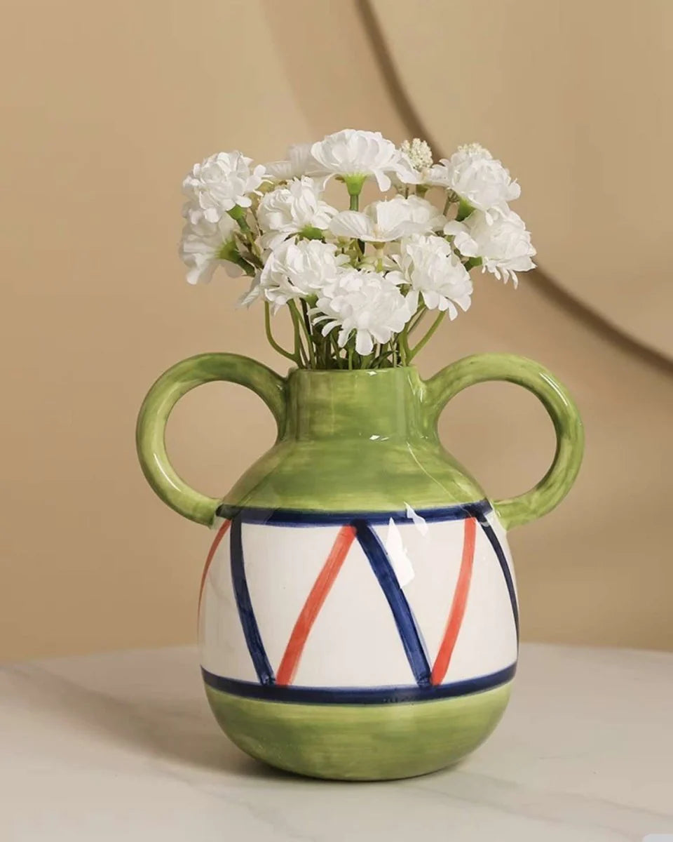 Hand-Painted Whimsical Quirky Cute Dual-Handle Vases