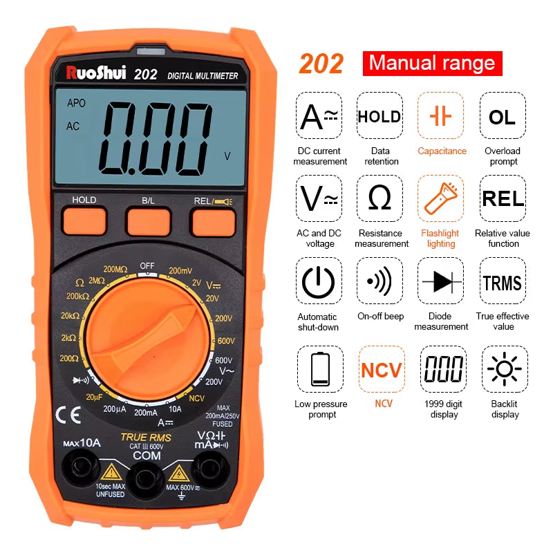 Newest Multimeter NCV 6000 Count True RMS ℃/F Auto Range Tester AC/DC Voltage Meter Flash Back Light Large LCD Screen Multimetro