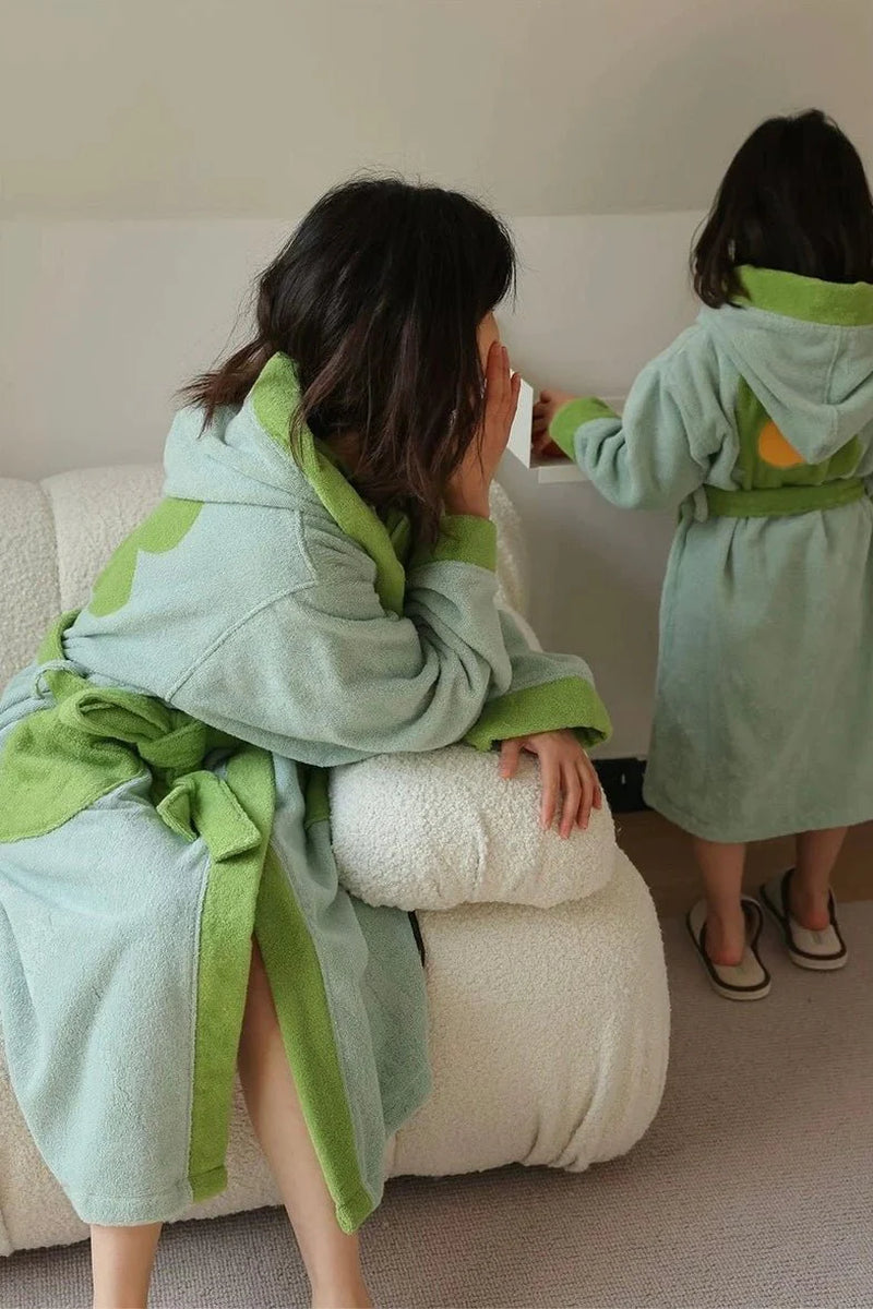 Whimsical Ultra Soft Sunflower Hooded Bathrobe - 100% Organic Long-Stapled Cotton