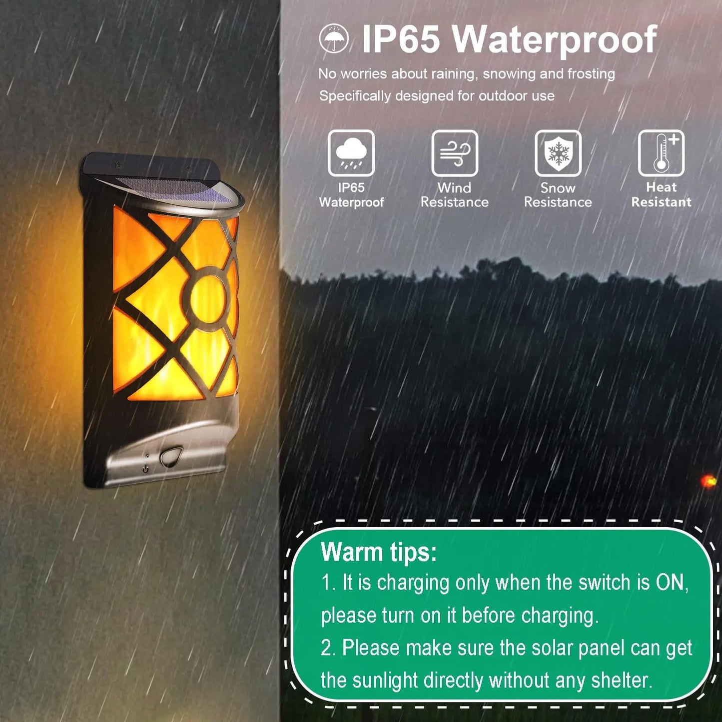 Outdoor Solar Wall Light LED Flickering Flame Dusk to Dawn Garden Patio Deck