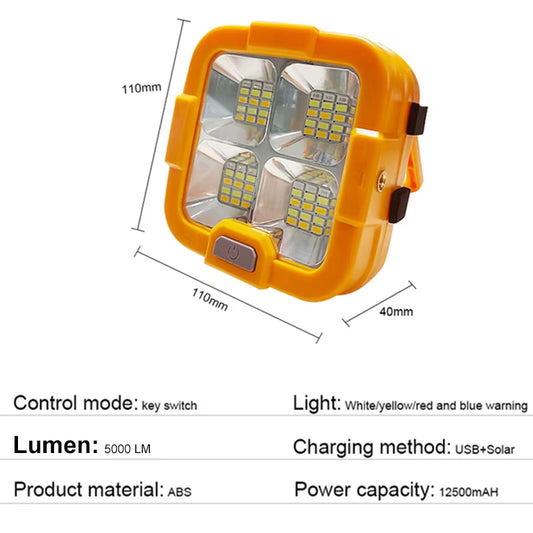 Solar Lights Outdoor Rechargeable Solar Flood Light LED Reflector Spotlight Rechargeable Projector Floodlight Construction Lamp
