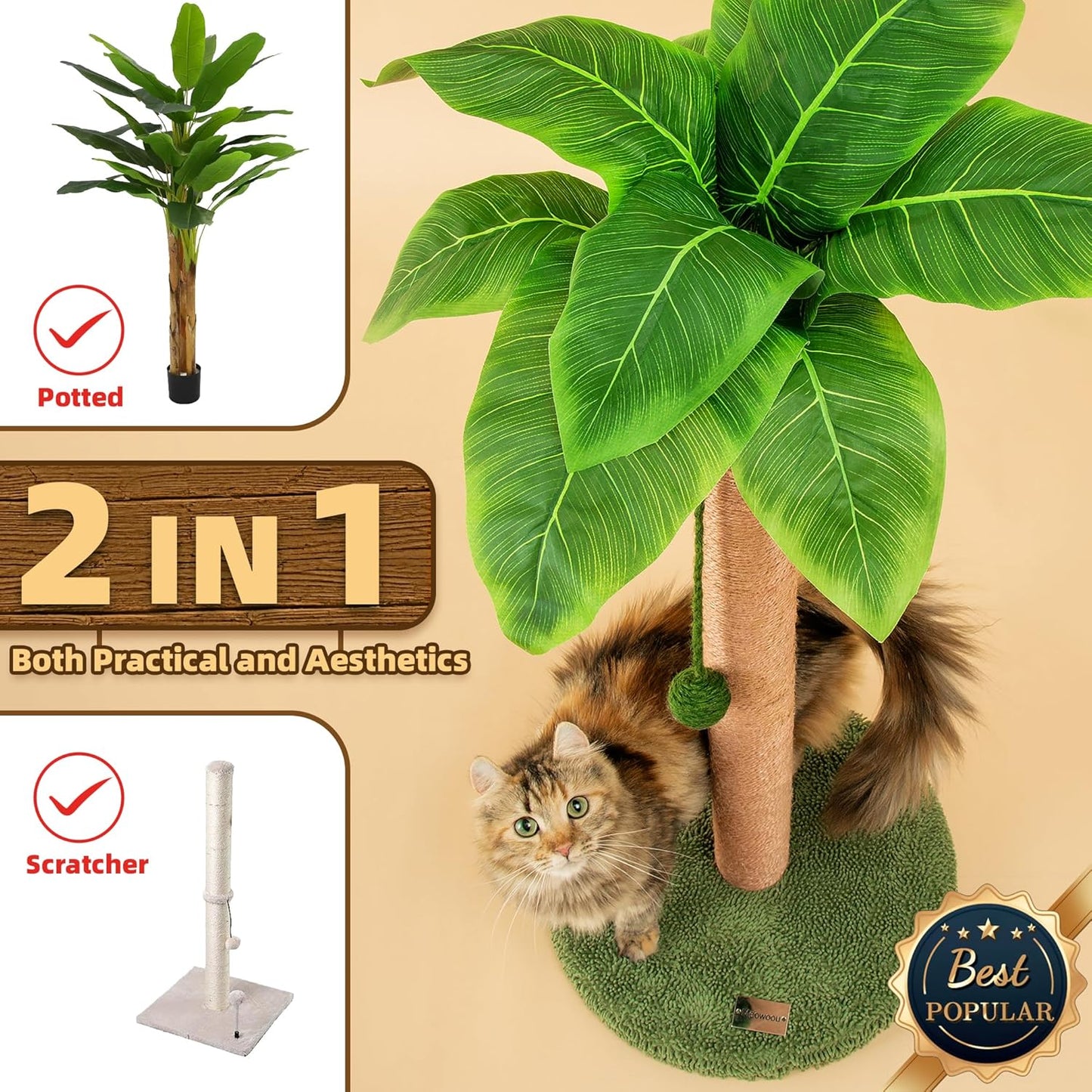 Cat Scratching Post 84 Cm Cute Scratcher Kitten with Sisal Rope for Indoor Cats