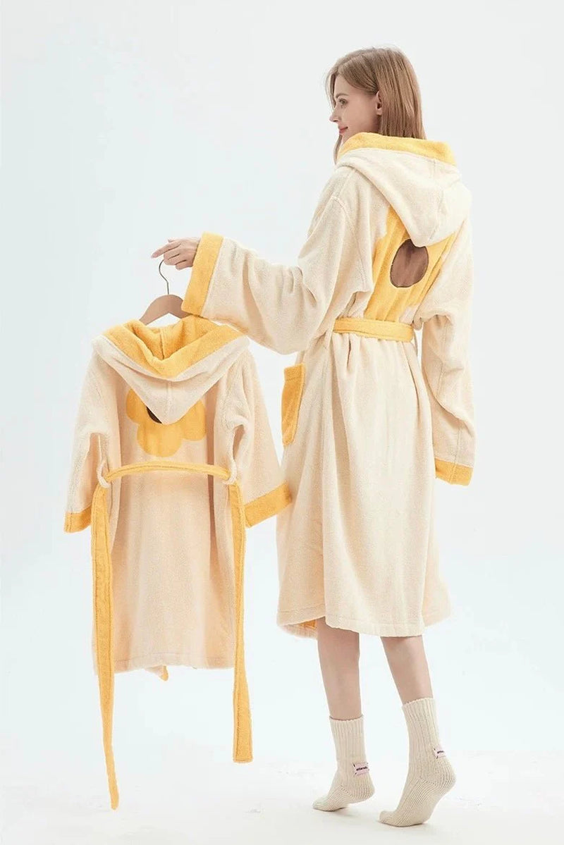 Whimsical Ultra Soft Sunflower Hooded Bathrobe - 100% Organic Long-Stapled Cotton