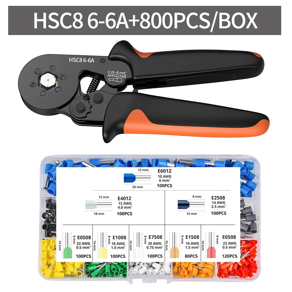 Crimping Pliers Kit Tubular Terminal Hsc8 6-4A Crimper Wire Mini Ferrule Crimper Hand Tools Household Electrical Kit Pliers Set