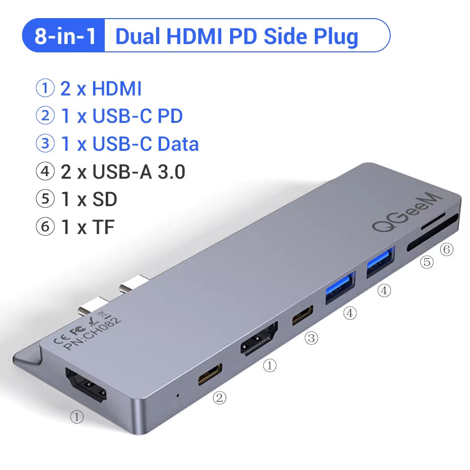 8 in 1 USB C Hub for Macbook Pro USB Hub 3.0 Adapter PD HDMI RJ45 TF SD 3.5Mm Aux Type C Hub for Ipad Pro Splitter Dock