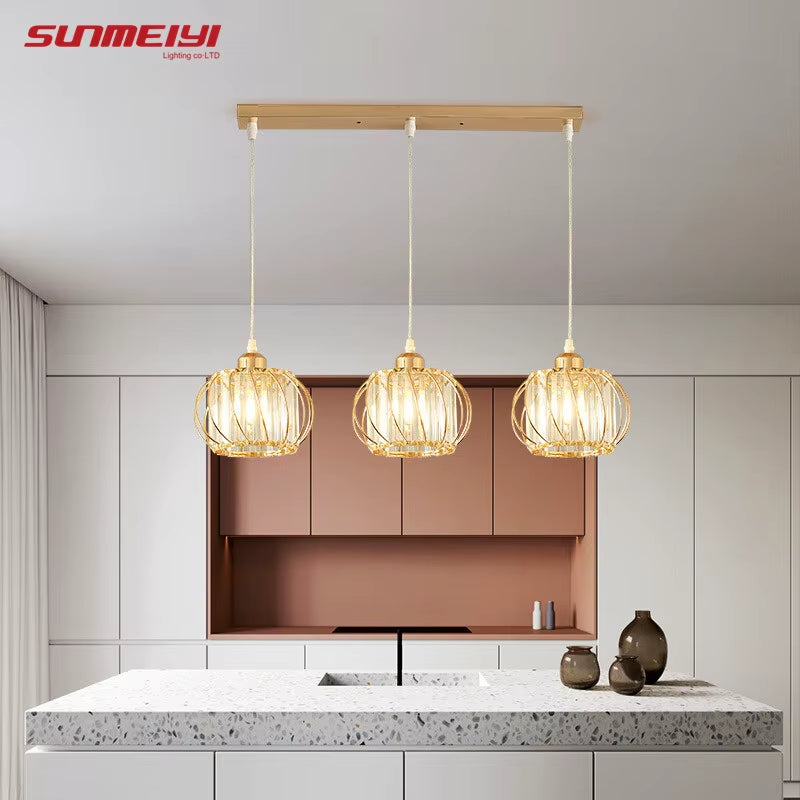 Crystal LED Pendant Lights for Dining Room Living Room Nordic Black Iron Shade 1/3 Lights Kitchen Decor Hanging Ceiling Lamp