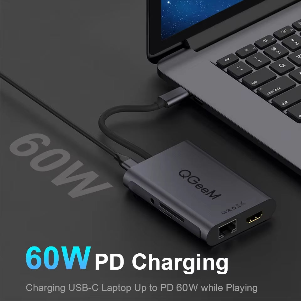 8 in 1 USB C Hub for Macbook Pro USB Hub 3.0 Adapter PD HDMI RJ45 TF SD 3.5Mm Aux Type C Hub for Ipad Pro Splitter Dock
