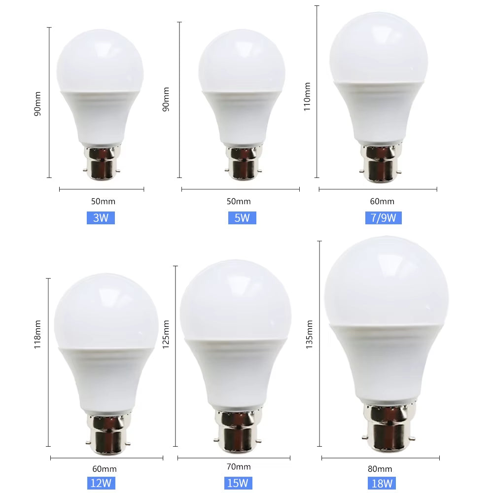 10Pcs/Lot LED B22 Bulb Lamp Bayonet Lampada Light 110V 220V 240V 3W 5W 7W 9W 12W 15W 18W 25W Cold White Warm White Lighting