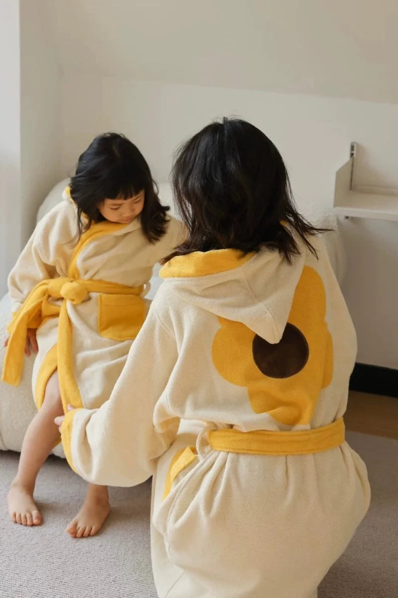 Whimsical Ultra Soft Sunflower Hooded Bathrobe - 100% Organic Long-Stapled Cotton