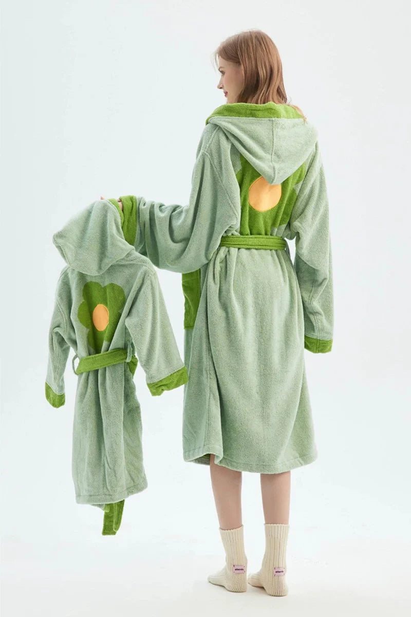 Whimsical Ultra Soft Sunflower Hooded Bathrobe - 100% Organic Long-Stapled Cotton