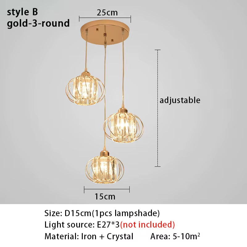 Crystal LED Pendant Lights for Dining Room Living Room Nordic Black Iron Shade 1/3 Lights Kitchen Decor Hanging Ceiling Lamp