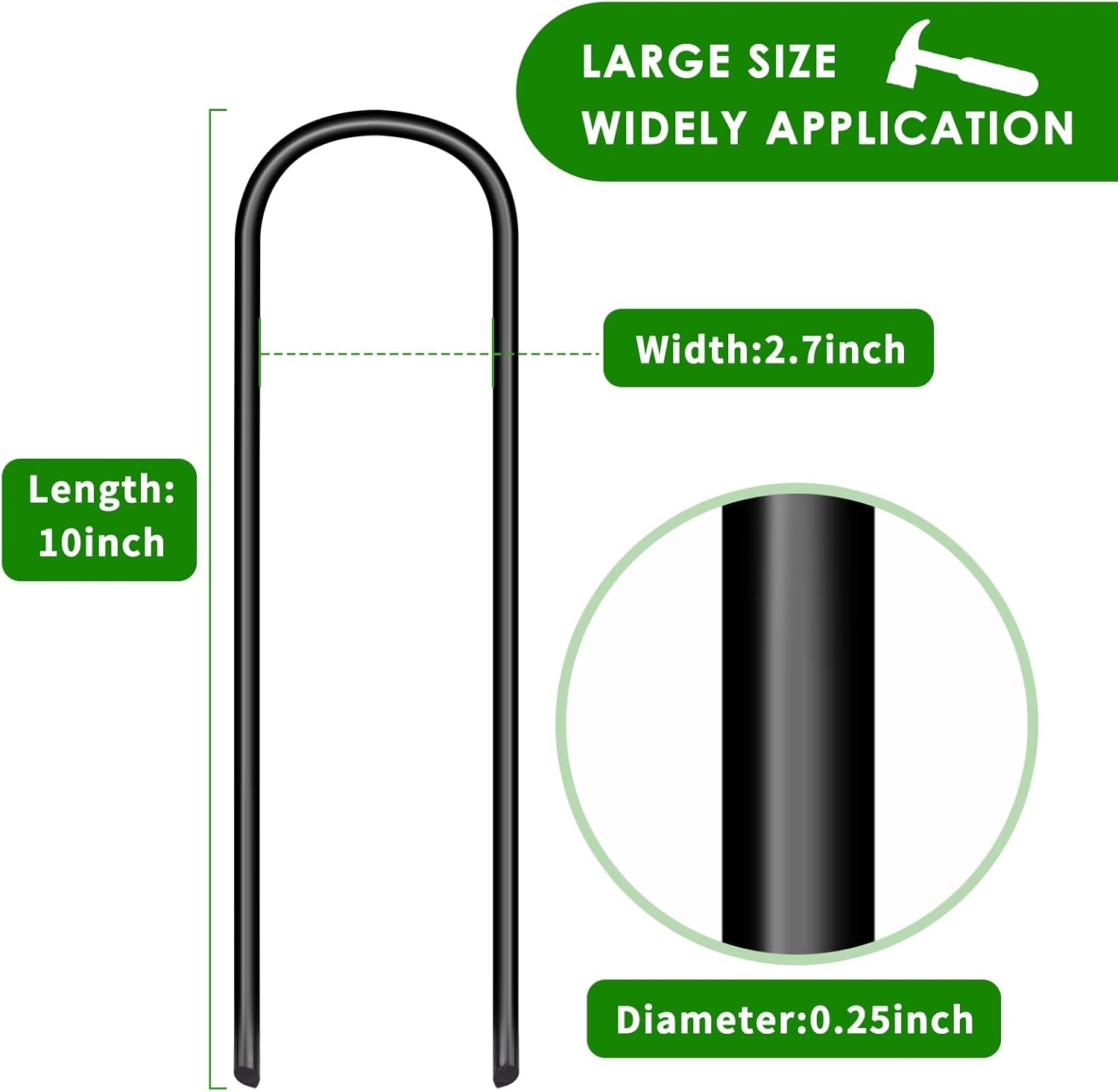 Trampoline Stakes U Shaped Anchors Heavy Duty Metal - Long Trampolines Ground Wind Stakes for Soccer Goals, Camping Tents, Garden Decoration (Black-8Pcs)