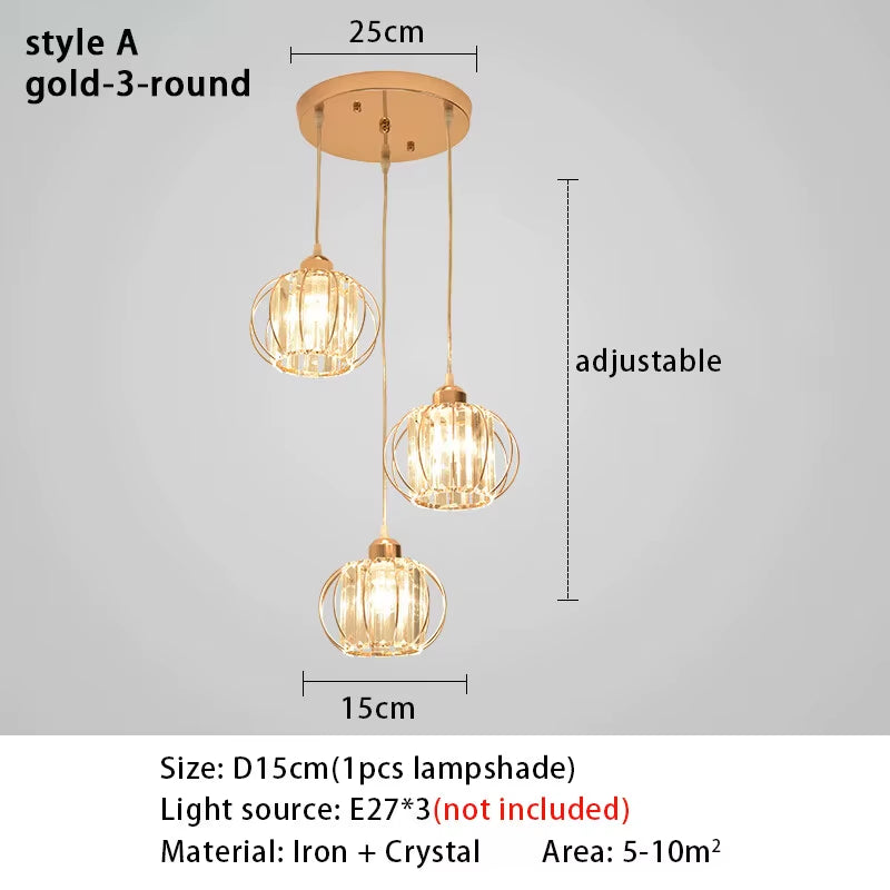 Crystal LED Pendant Lights for Dining Room Living Room Nordic Black Iron Shade 1/3 Lights Kitchen Decor Hanging Ceiling Lamp