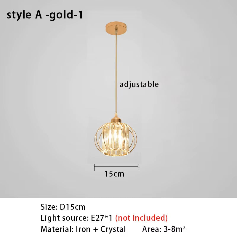 Crystal LED Pendant Lights for Dining Room Living Room Nordic Black Iron Shade 1/3 Lights Kitchen Decor Hanging Ceiling Lamp