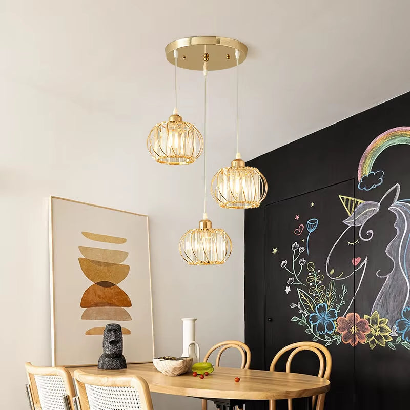 Crystal LED Pendant Lights for Dining Room Living Room Nordic Black Iron Shade 1/3 Lights Kitchen Decor Hanging Ceiling Lamp