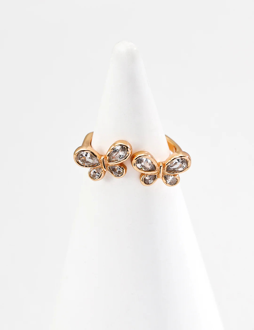 Double Butterfly with Zircon Crystals Ring