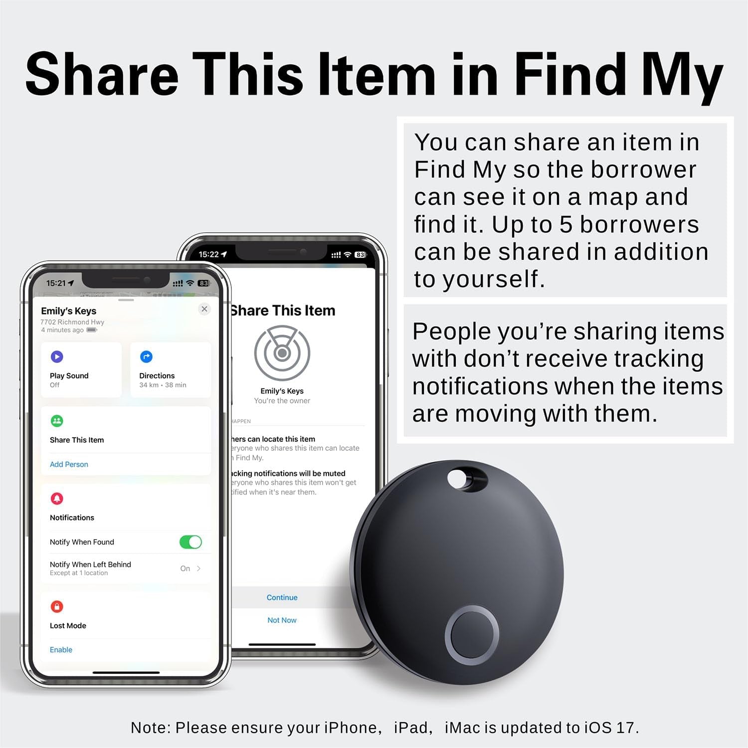 Smart Tag,Luggage Tracker Compatible with Apple Find My (Ios Only),Item Locator for Keys, Luggage,Suitcases, Wallet, IP67 Waterproof, 2 Pack