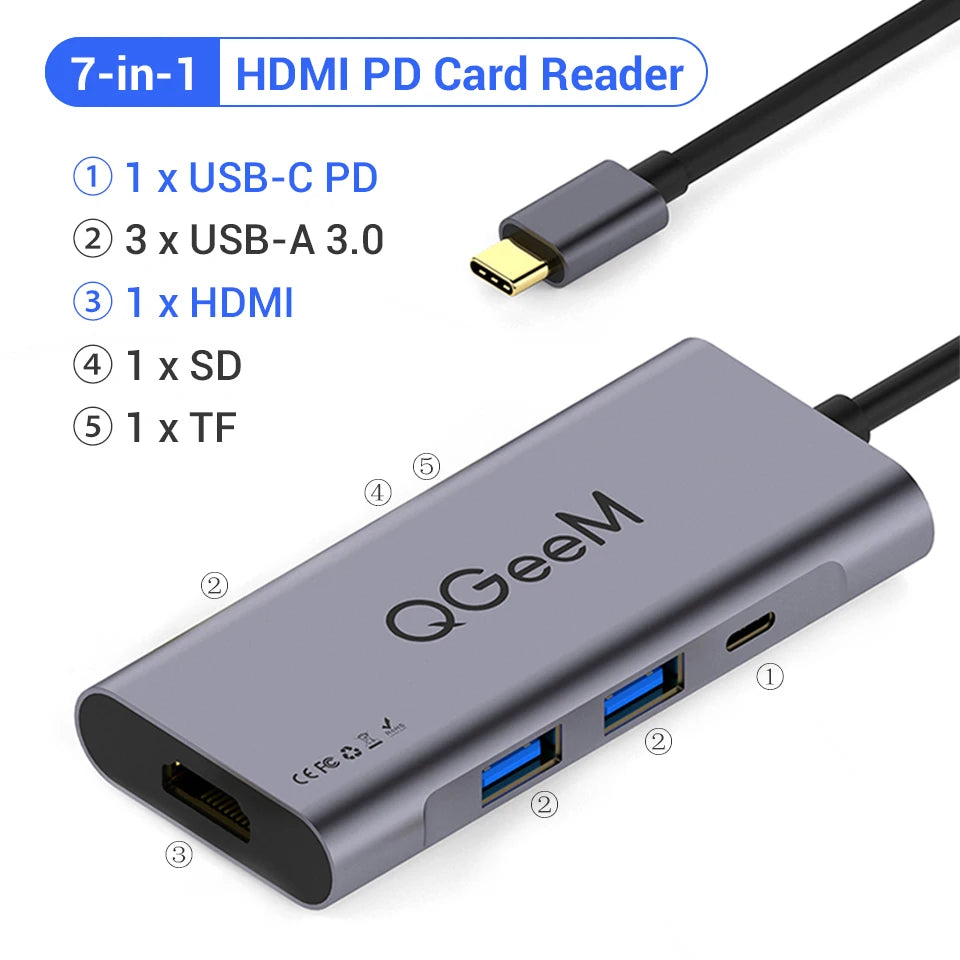 8 in 1 USB C Hub for Macbook Pro USB Hub 3.0 Adapter PD HDMI RJ45 TF SD 3.5Mm Aux Type C Hub for Ipad Pro Splitter Dock