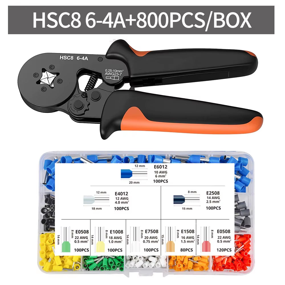 Crimping Pliers Kit Tubular Terminal Hsc8 6-4A Crimper Wire Mini Ferrule Crimper Hand Tools Household Electrical Kit Pliers Set