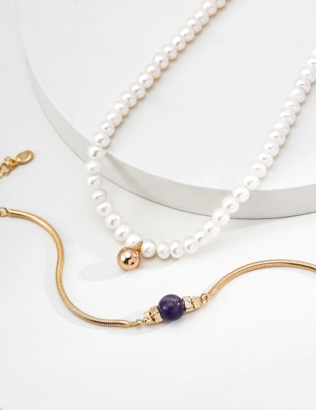 Gold Snake Chain Amethyst Bracelet