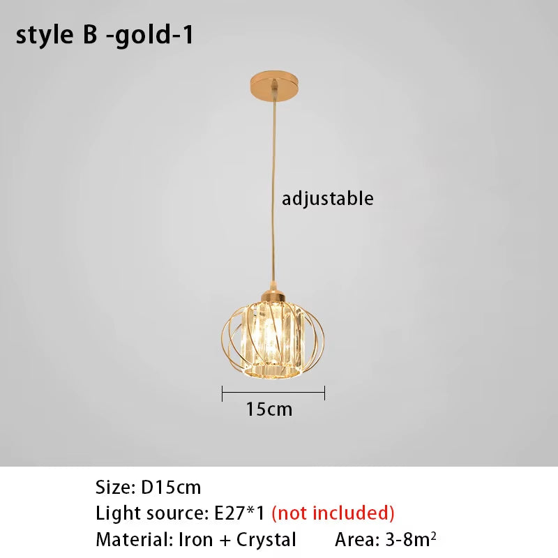 Crystal LED Pendant Lights for Dining Room Living Room Nordic Black Iron Shade 1/3 Lights Kitchen Decor Hanging Ceiling Lamp