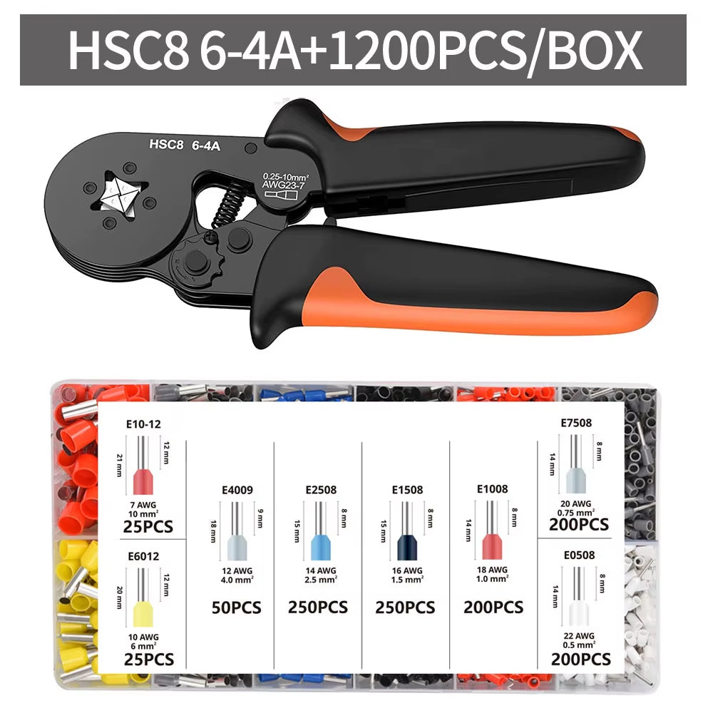 Crimping Pliers Kit Tubular Terminal Hsc8 6-4A Crimper Wire Mini Ferrule Crimper Hand Tools Household Electrical Kit Pliers Set