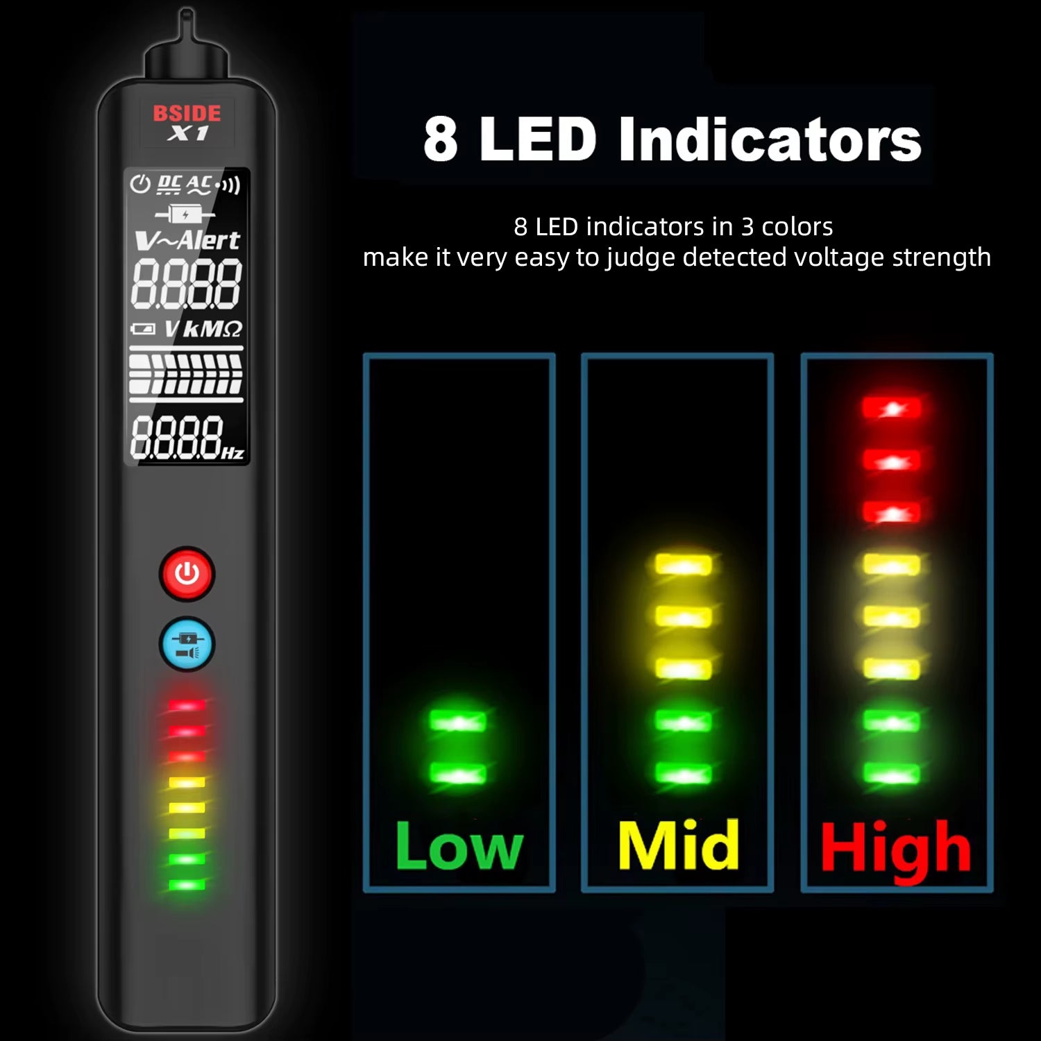 X1 Voltage Detector LCD 3-Line Display NCV Adjustable Sensitivity Dual Range AC Voltage Sensor Voltage Tester