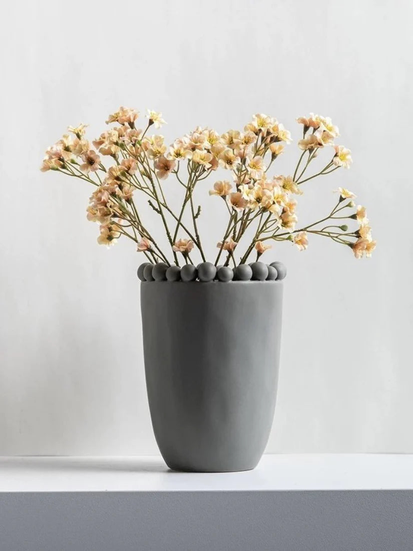 Handmade Morandi-Color Pomponette Vase, Dotted Cylinder Centrepiece