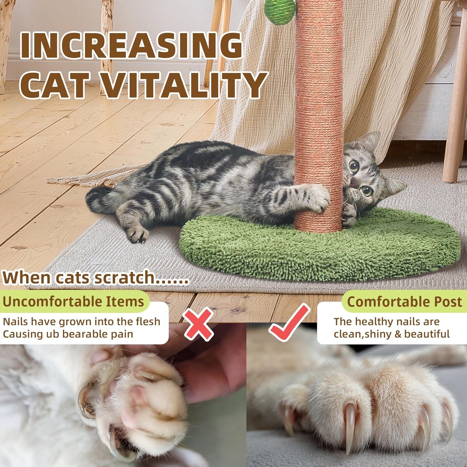 Cat Scratching Post 84 Cm Cute Scratcher Kitten with Sisal Rope for Indoor Cats